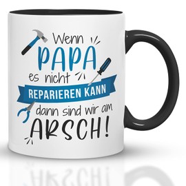Kaffeebecher24 - Tasse wenn Papa es nicht reparieren kann - Spülmaschinenfest - Geschenke Papa Geburtstag - Tasse mit Spruch - Geburtstagsgeschenk für Männer (Schwarz-Blau)
