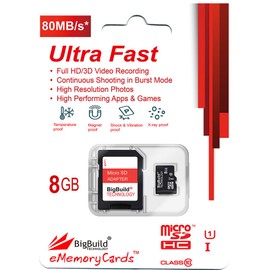 BigBuild Technology 8GB Ultra Fast 80MB/s Class 10 MicroSD Memory Card For Lenovo TAB 2 A10-30 Tablet, SD Adapter is included