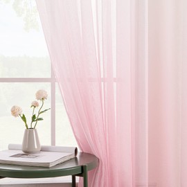 EMEMA Sheer Voile Curtains, Colour Gradient, with Eyelets, Decorative Window Scarf for Bedroom and Living Room, 245 x 140 cm H x W, Set of 2, White/Pink