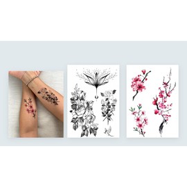 2 Blatt Temporary Blume Tattoo Kirschblüten Tattoo Rose Tattoo HB744X TH169