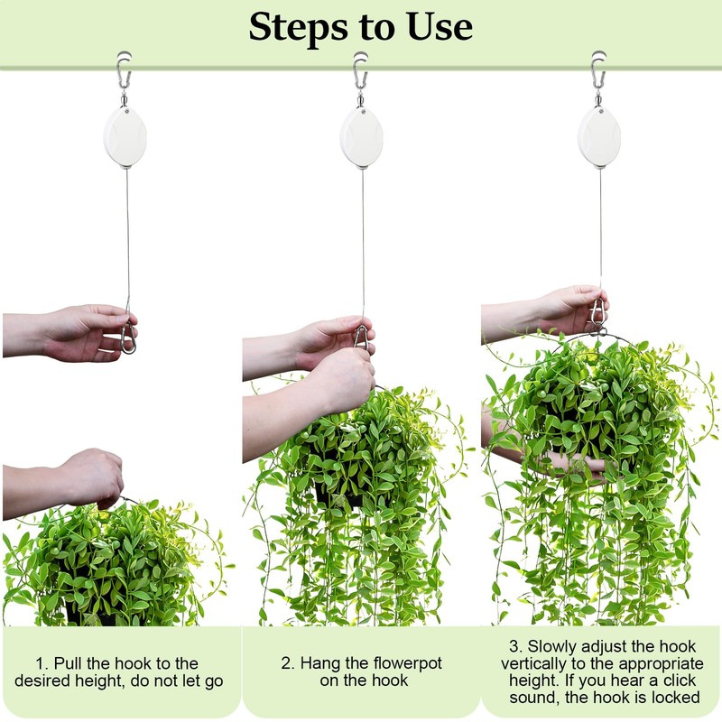 ZUZUAN 3 Pcs Upgraded Heavy Duty Retractable Plant Hanger,Plant Pulleys