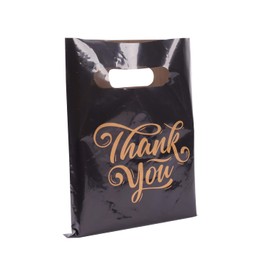 ysmile Plastic Shopping Bag with Handle Thank You for Small Business Poly Die Cut Plastic Merchandise Bag for Retail Gift 7.8"x11.8" 100 ct - Black