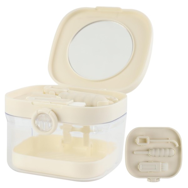 Dzmuero Prothesendose, Zahnprothesen Box, Tragbarer Gebissdose mit Spiegel, Aligner Entfernungswerkzeug