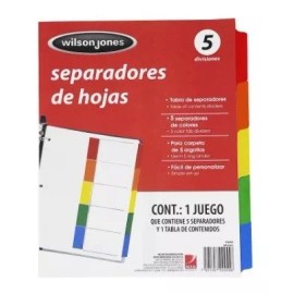 Wilson Jones Separador D/ Carpeta Wilson Jones C/5 Divisiones D / Color