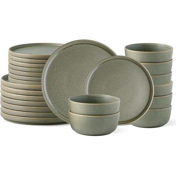 AmorArc Stoneware Dinnerware Sets for 8,Reactive Ceramic Plates and Bowls