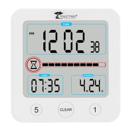 ToiletTree Products Digital Bathroom Shower Clock with Alarm & Large LCD Display – Waterproof, Humidity & Moisture Resistant – Clocks for Bath & Kitchen White