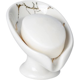 Umlaca Soap Dish Ceramic Self-Draining Soap Holder Keep Soap Dry, Leaf Shape Soap Dish Vintage, Suitable for Kitchen, Bathroom, Shower, White