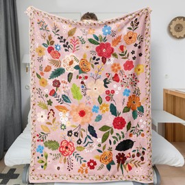 Floral Throw Blanket for Girls Womens,Soft Fuzzy Cozy Thick Blanket for Couch Chair Sofa Gift Home Décor,All Seasons Flannel Fleece Blanket 50’’x60’’