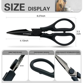 Heavy Duty Kitchen Scissors for Food, All Purpose Kitchen Shears that Come Apart Dishwasher Safe, Sharp Stainless Steel Cooking Scissors for Meat, Titanium Plated Black