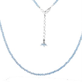 Gempires Natural Aquamarine Crystal Necklace, Choker Style Necklace, 2.4-2.5 mm Round Beads, March Birthstone Gifts, Gift for Her, 16 + 2 Inch Adjustable Silver Plated Chain (Aquamarine)