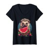 Womens Watermelon Hedgehog Strawberry Artwork Watermelons Fruit V-Neck T-Shirt