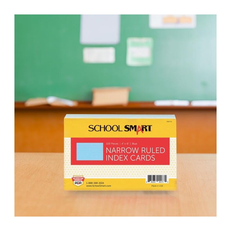 School Smart Ruled Index Card, 4 x 6 Inches, Blue,