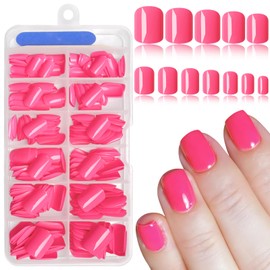 AddFavor Rose Red Press on Nails Short Square Fake Nails, 240pc Short Nails Press ons 12 Sizes Squoval False Acrylic Nail Stick on Nails for Women
