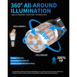 7443 LED Brake Bulbs Amber, 7441 7444 T20 W21 LED Light Bulb for Reverse Backup Light, Parking Light, Side Marker Light, Pack of 2