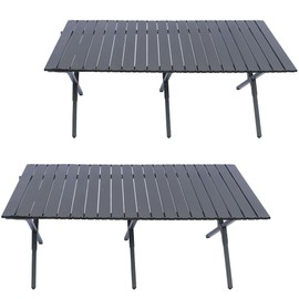 MAKELEN 2 Pack Folding Outdoor Table with Carrying Bag, Stable Steel Roll-up Square Table for Indoor, Outdoor Camping, Picnics, Beach,Backyard, BBQ, Party, Patio, 47x24X17.5 in, Black