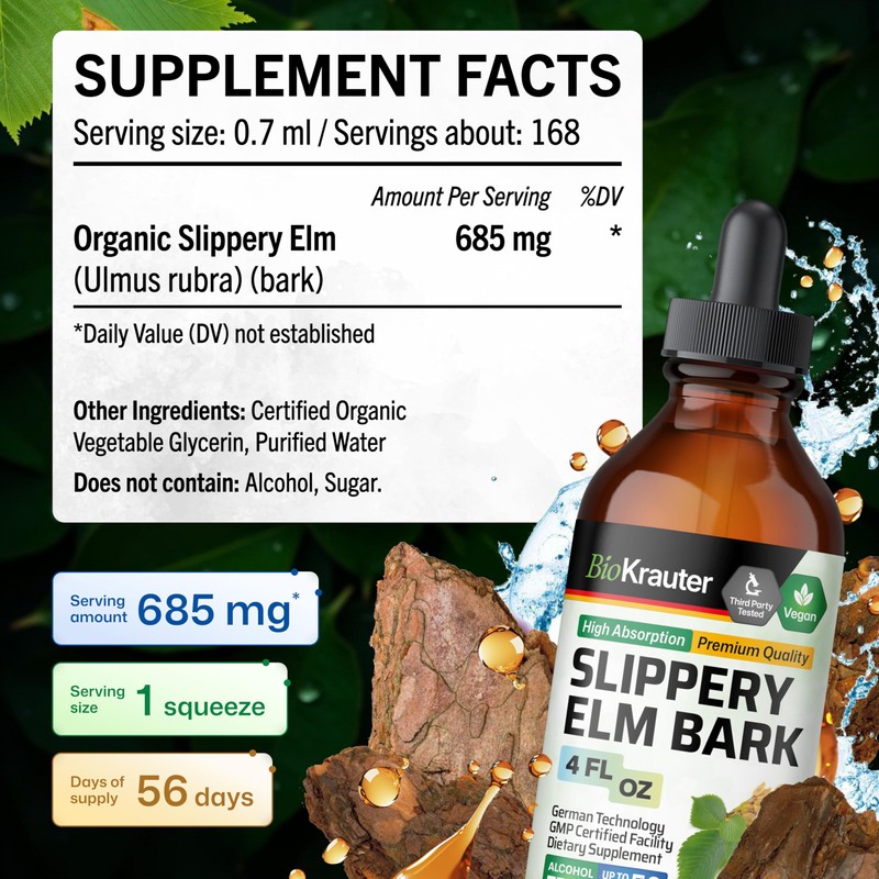 BIO KRAUTER Slippery Elm Bark Tincture - Pure Slippery Elm