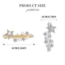 Zoestar Star Hair Clips Rhinestone Headdress Beads Crystal Hair Clips Glitter Wedding Hair Accessories for Women and Girls, 2 Pieces