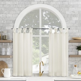 Archaeo Washed Cotton Small Window Twist Tab Cafe Curtains, 52" x 45", Ivory