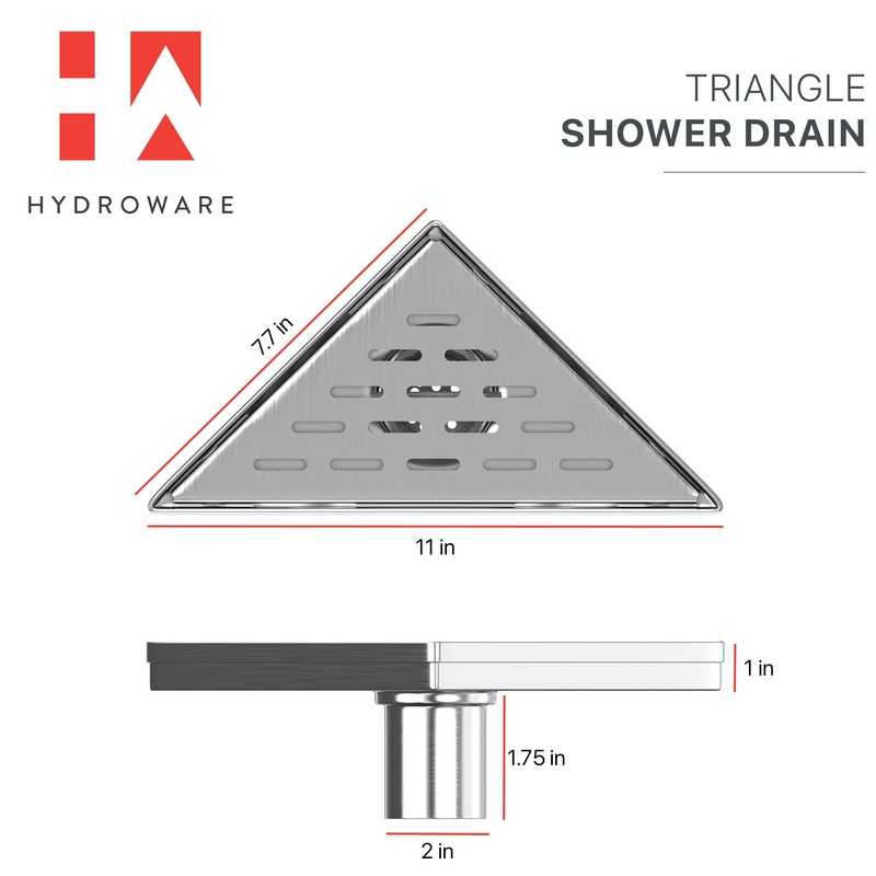 Hydroware Triangle Shower Drain - Stainless Steel Triangular Shower Floor