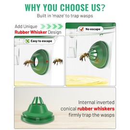 2 Pack Wasp Traps Outdoor Hanging, Solar Powered Carpenter Bee Traps for Outside with Rubber Whiskers and LED Light, Yellow Jacket Trap for Orchard, Farm, Garden, Patio, Yard