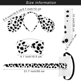 SOMSOC 6 Pieces 100 Days of School Girls Dalmatian Dog Costume Set T-Shirt Headband Tail Bow tie Socks Tutu Skirt