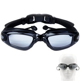 Anti-Fog Schwimmbrille Unisex für Erwachsene, Auslaufsicher & Anti-Beschlag Profi Schwimmbrillen mit Breiten Gläsern, Schwimmende Brillen mit Comfort Ohrstöpsel und Silikon Dichtungen, Schwarze, 1 Stk