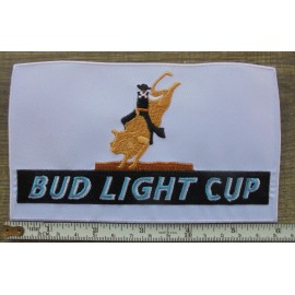 Unbranded LARGE BUD LIGHT CUP-BULL RIDER- CLOTH PATCH IRON-ON BACK 5 7/8 X 3.5"