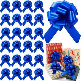 48 Pcs Blue Christmas Pull Bows Bulk for Wrapping Gift Large Bow with Ribbon Assorted Bows Pull String for Christmas Basket Party Present, Birthday, Wreath, Gift Basket
