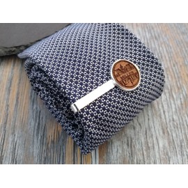 Family Name Monogram Tie Clip, Wooden Tie Bar, Mens Necktie Clasp Clip Clamp Pin, Engraved 5th Anniversary Wedding Present, Gift for Dad, Groomsmen, Usher, Birthday, With Gift Box