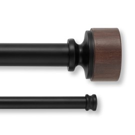 MODE Premium Collection Double Curtain Rod Set (1 1/8" Front Rod and 5/8" Back Rod) with Mod Doorknob Curtain Rod Finials, Adjustable Curtain Rod Fits 144” to 240” Windows, Matte Black and Dark Brown
