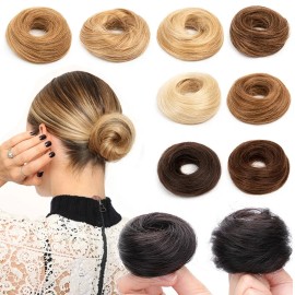 Human Hair Buns Chignon Ponytail Hairpiece Updo Donut Real Hair Extensions Flexible Elastic Band Brown Blondcolor: 01 Jet Black, Stretched Length: About 16g