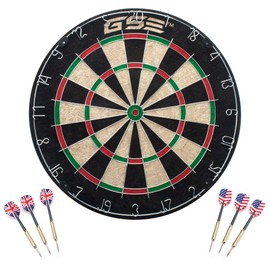 Professional Bristle Dart Board Games Set with Six 17 Grams Steel Tip Darts. Regulation Size Sisal Dartboard Game Set (Dartboard with Darts)