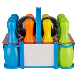 Idena 40116 Skittles Set XXL, Bowling for Children, 10 Plastic Skittles and 2 Balls for Home or Garden, Approx. 20 x 20 x 30 cm, Multi-Coloured