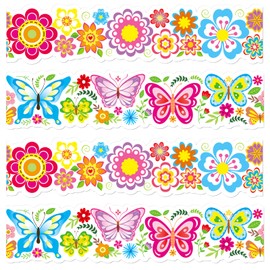 Omlisca Spring Bulletin Board 78.7ft Die-Cut Flowers Butterfly Bulletin Border Flower Cutouts Floral Border Trim Classroom Decorations Wall Decals for School Office Home Holiday Party Supplies