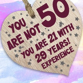 50th Birthday Gift For Women Men Wooden Heart Plaque, Light Wood Sign Keepsake, Happy Birthday Mom, Girlfriend, Dad, Husband, Wife, Boyfriend, Mom Gifts From Son, Grandma, Grandpa Birthday Present