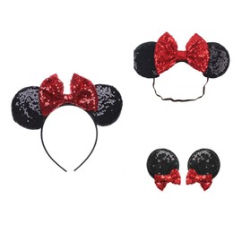 NUOSYI 4PCS Mouse Ears Headbands for Women Shiny Bow Headband clips for Cosplay Costume Party Decorations Hair Accessories
