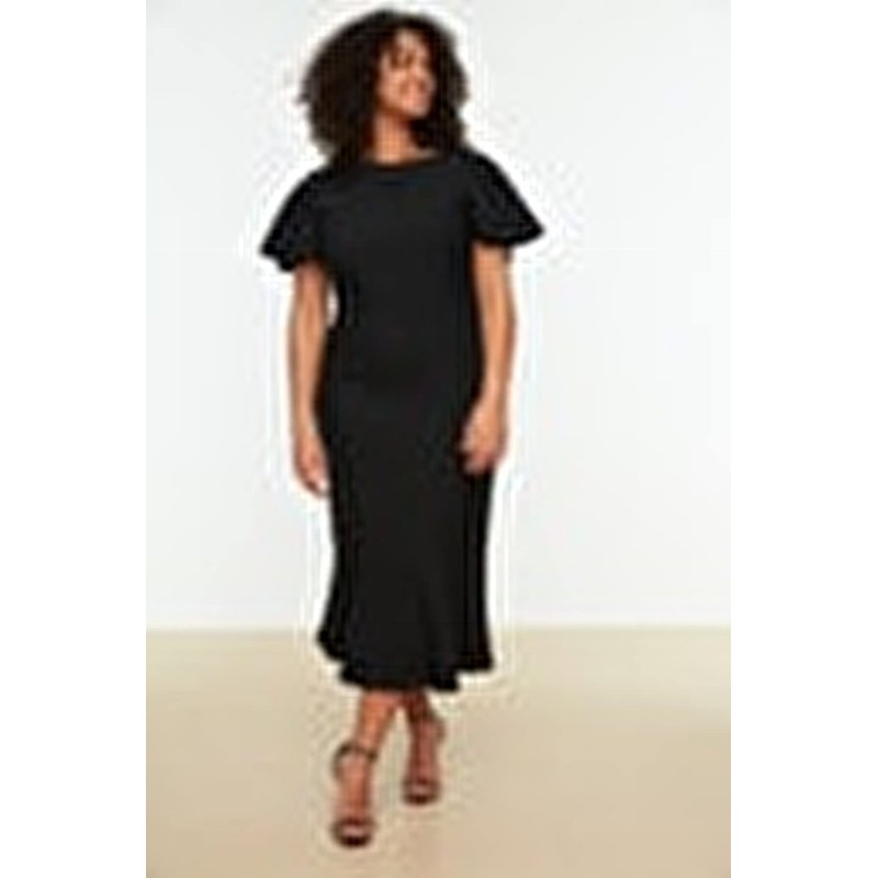 TRENDYOL Women's Midi Bodycon Regular Plus Size Dress, black