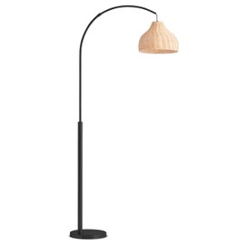 Brightech Lark Standing LED Floor Lamp for Bedroom, Living Room, Office - Modern Tall Corner Arc Lamp with Boho Hanging Rattan Shade - Bright Bedside Reading Light - Black