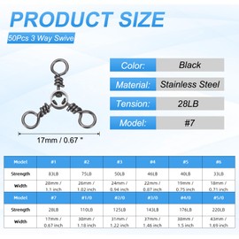 PATIKIL 3 Way Swivel Fishing Tackle #7 28LB, 50Pcs Stainless Steel Cross Line Swivels Triple Trolling Lure Connector Three Way Fishing Rigs for Saltwater Freshwater Catfish Tackle