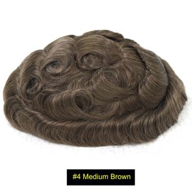 blazingfire Front French Lace Toupee Hair for Men 0.08mm Thin Skin 8x10 Inch Single Knot #4 Light Brown Real Human Hair Mens System Replacement Male Wig for Man