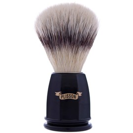 Plisson - Shaving Brush Faceted, High Quality Synthetic Fibre Shaving Brush - Black Acetate Handle - Standard Size 12 - Comfort and Softness - Made in France
