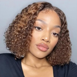 Abhayy Highlight Ombre Bob Wig Human Hair 4/27 Deep Wave Human Hair Wigs 200% Density 13x4 HD Lace Front Wigs Human Hair Pre Plucked Bob Wigs for Women 10 Inch