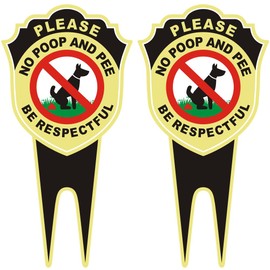 2 Pack No Dog Poop Signs for Yard - Double Sided Aluminum No Pooping Sign with Stake 12" x 6" - Please Be Respectful, No Dog Poop and Pee Stop Dogs from Pooping/Peeing On Your Lawn/Garden