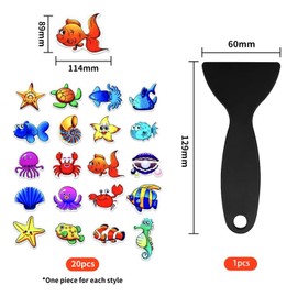 QFEHTHSK Pack of 20 Cartoon Bathtub Non-Slip Stickers for Children and 1 Piece Black Scraper, Non-Slip Floor Stickers, Non-Slip Stickers for Marine Life, Cartoon Animal Stickers