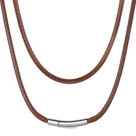 Brown Corded Necklace Men 18 Inch 3mm Width Waterproof Leather Cord Chain Braided Rope Necklace