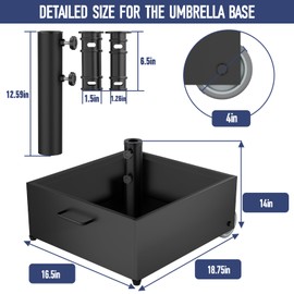 Flower Umbrella Base Heavy Duty with Wheels, Max 200lb Fillable Umbrella Stand, Metal Outdoor Umbrella Base for Patio, Deck, Poolside and Lawn
