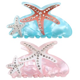 2Pcs Starfish Large Hair Clips – PVC Claw Clip for Women Girls, Ocean-Themed,Strong Hold for Thick Thin Hair