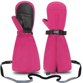 Andake Children's Gloves, Warm Winter Gloves, Waterproof, Windproof, Children's Mitten Gloves with Zip for Boys and Girls (Pink/3-6 Years)