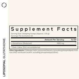 Codeage Polvo de Glutatión Liposomal - 1000 MG de L-glutatión Reducido Vegano por Porción, Administración - Suministro para 2 Meses - sin Sabor - Fosf