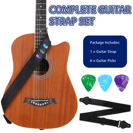 QfwdfcTrenz Guitar Strap, Acoustic Electric Guitar Straps Bass Guitar Strap With 3 Pick Holders and 6 PCS Picks Available for All Guitars Easy to Install(Black)